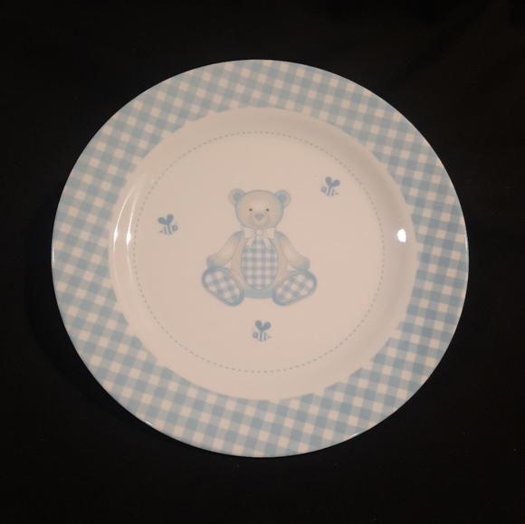 Blue Gingham Teddy Bear 3 Pc. Baby Toddler Melamine Dinner Set ~ Reed & Barton - Picture 7 of 11